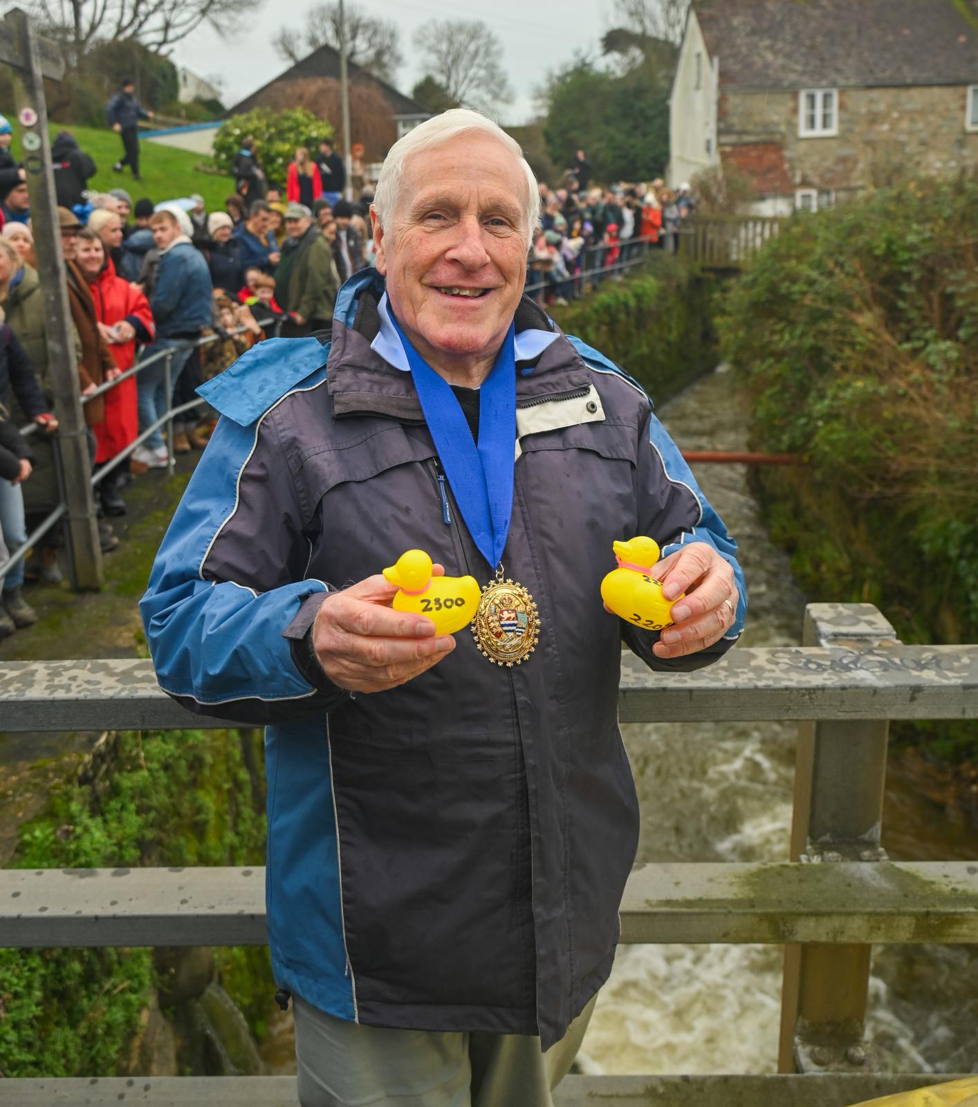 Cllr David Sarson, Mayor of Lyme Regis at the New Year's Day Duck Race
