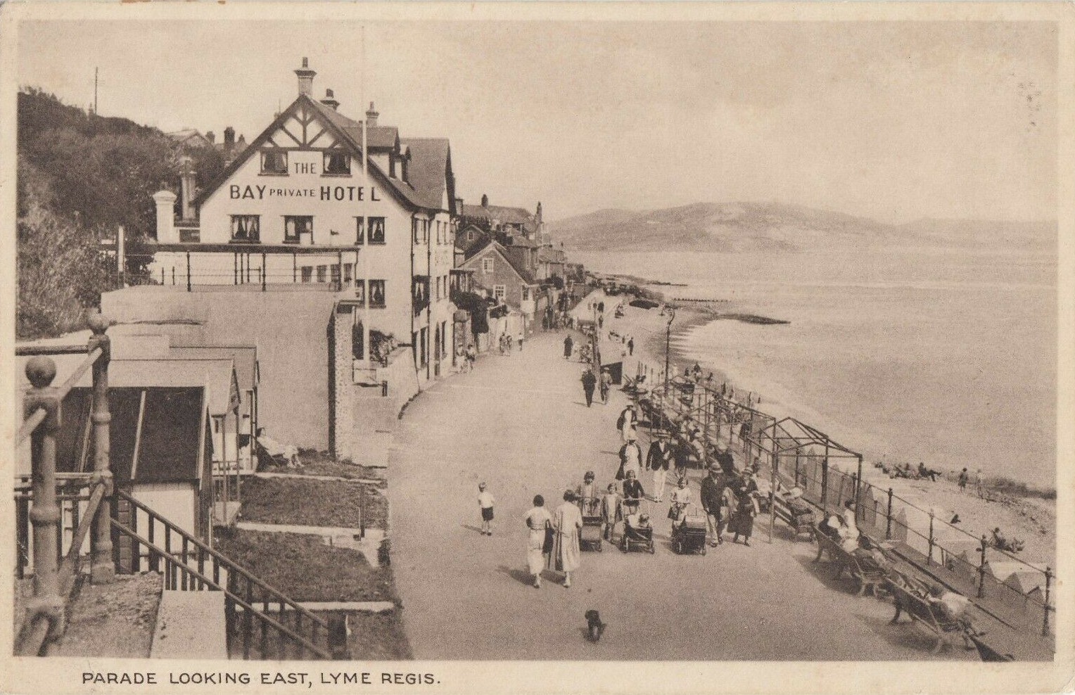 Vintage postcard of the Bay Hotel and the Parade looking east, Lyme Regis
