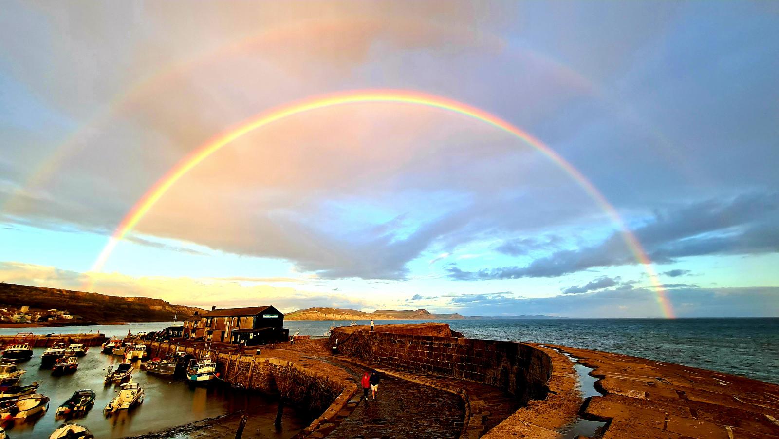 Beautiful double rainbow above the Cobb Lyme Regis