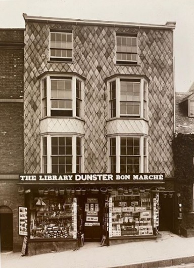 Vintage photograph of Dunster's Library on Broad Street, Lyme Regis