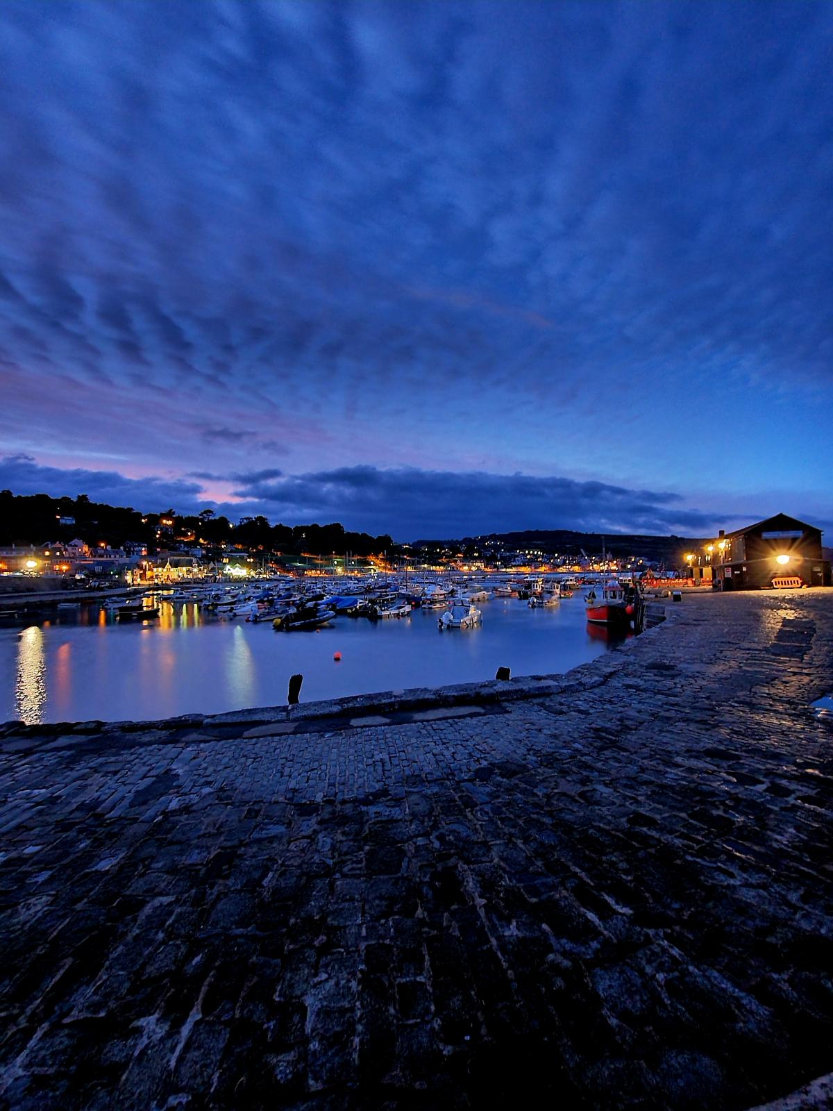 Lyme Regis harbour at night