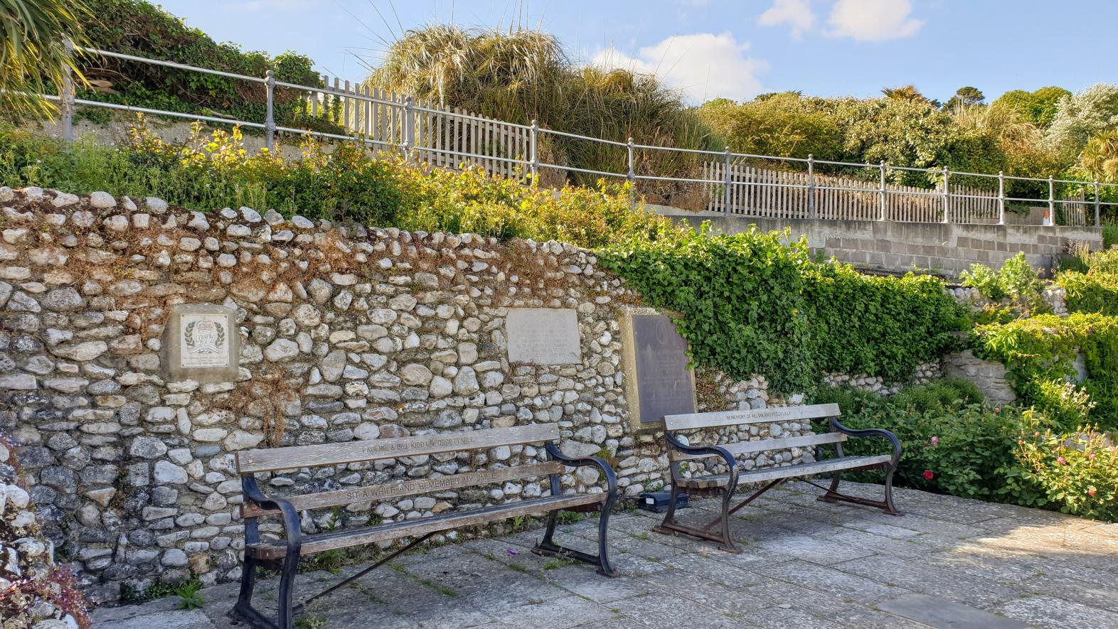 Benches in Jane Austen garden Lyme Regis