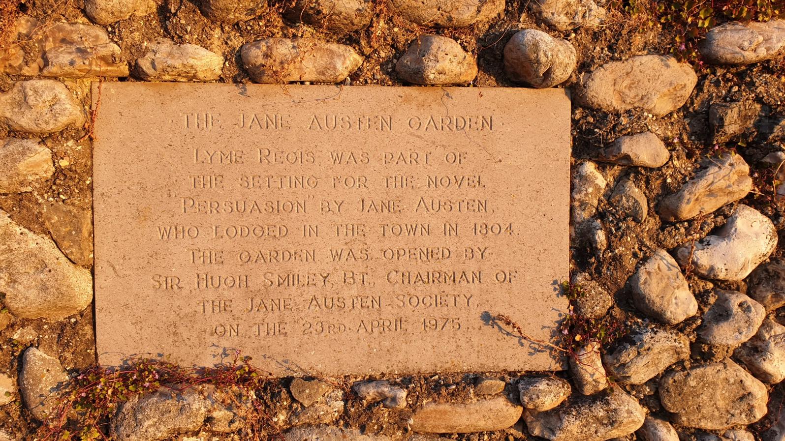 Stone plaque in Jane Austen garden Lyme Regis