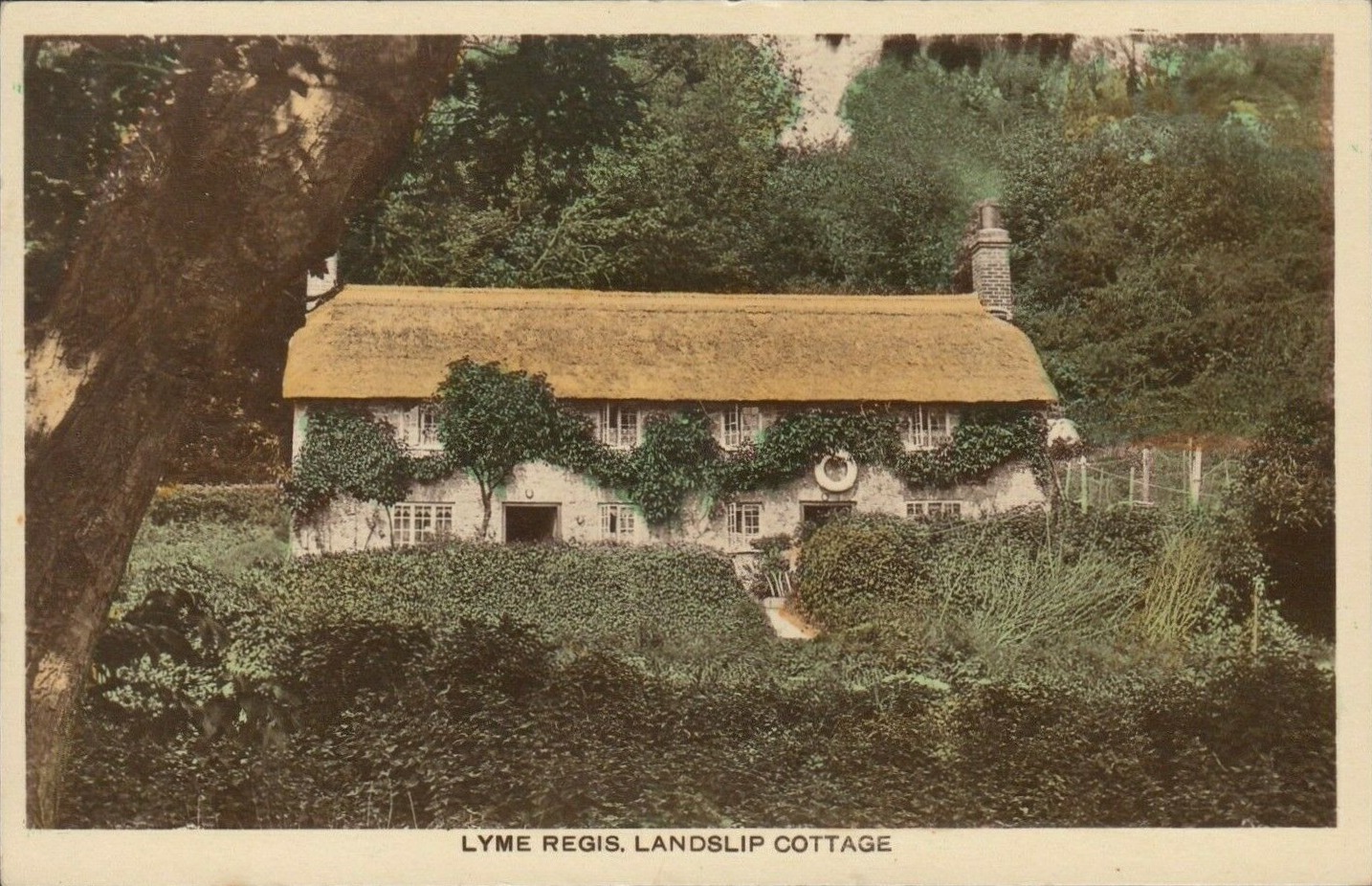 Vintage postcard of Landslip Cottage, Lyme Regis