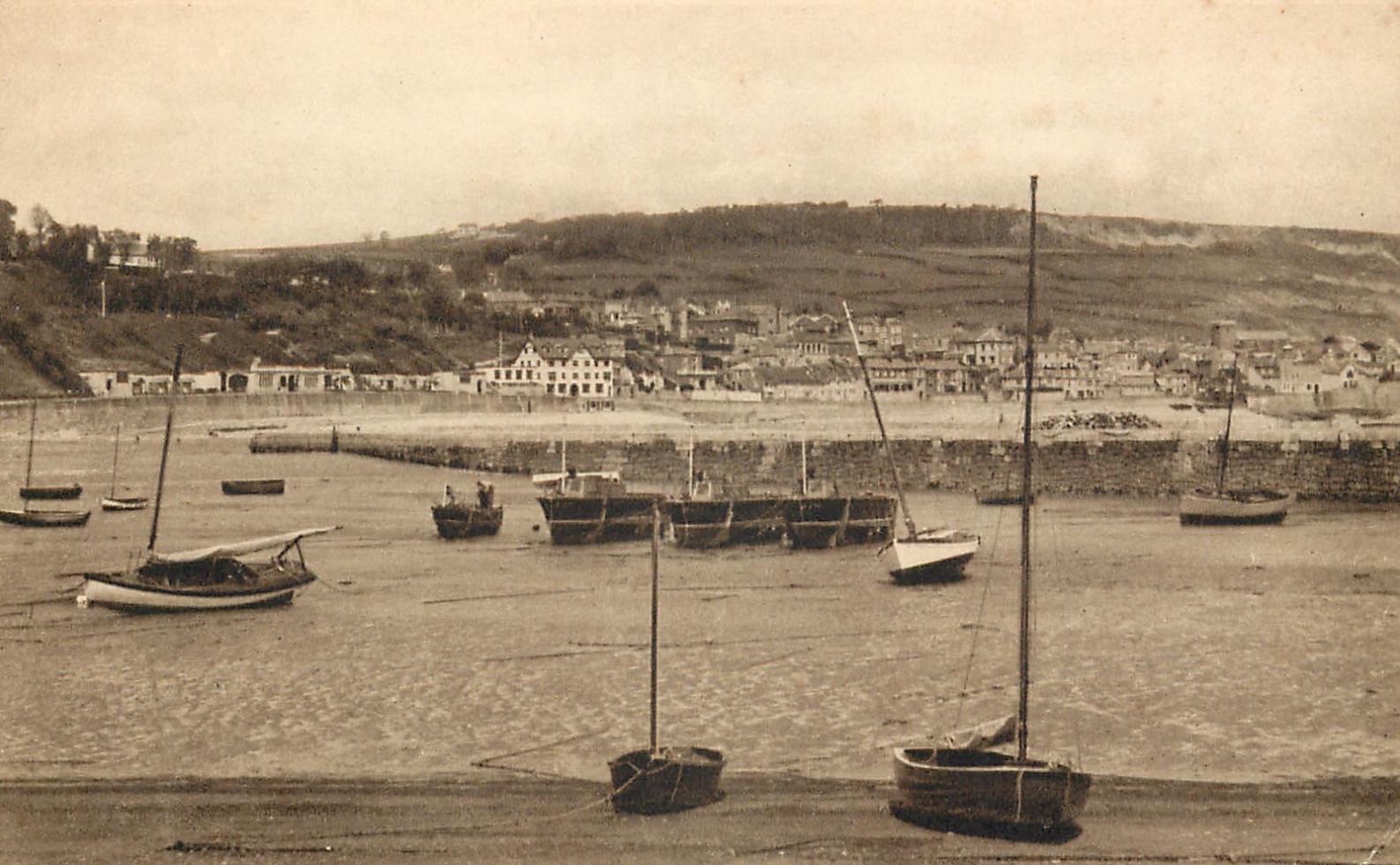 Lyme Regis town from the beach, circa 1937