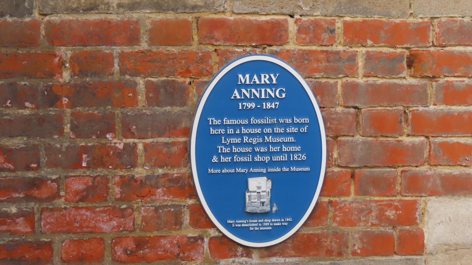 Mary Anning sign outside Lyme Regis Museum