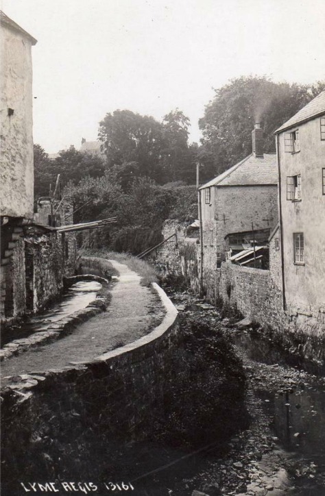 Vintage postcard featuring The River Lym Mill Race, Lyme Regis circa 1920