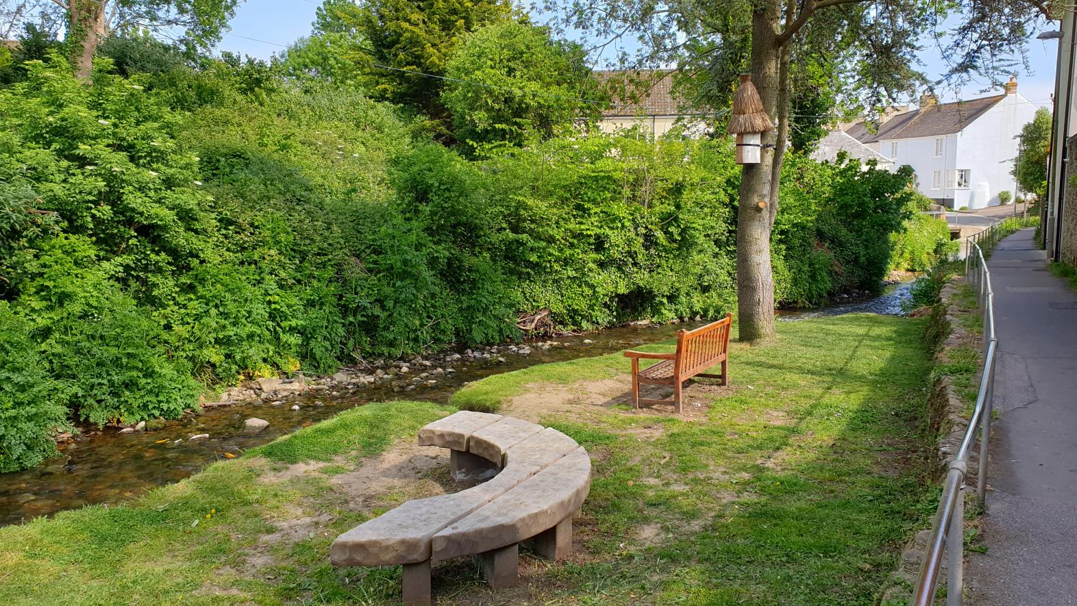 Benches along the River Lym path