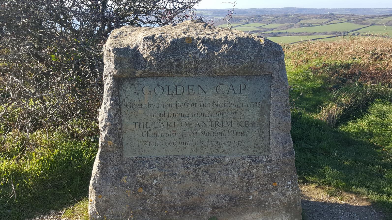 Stone marker at the top of Golden Cap