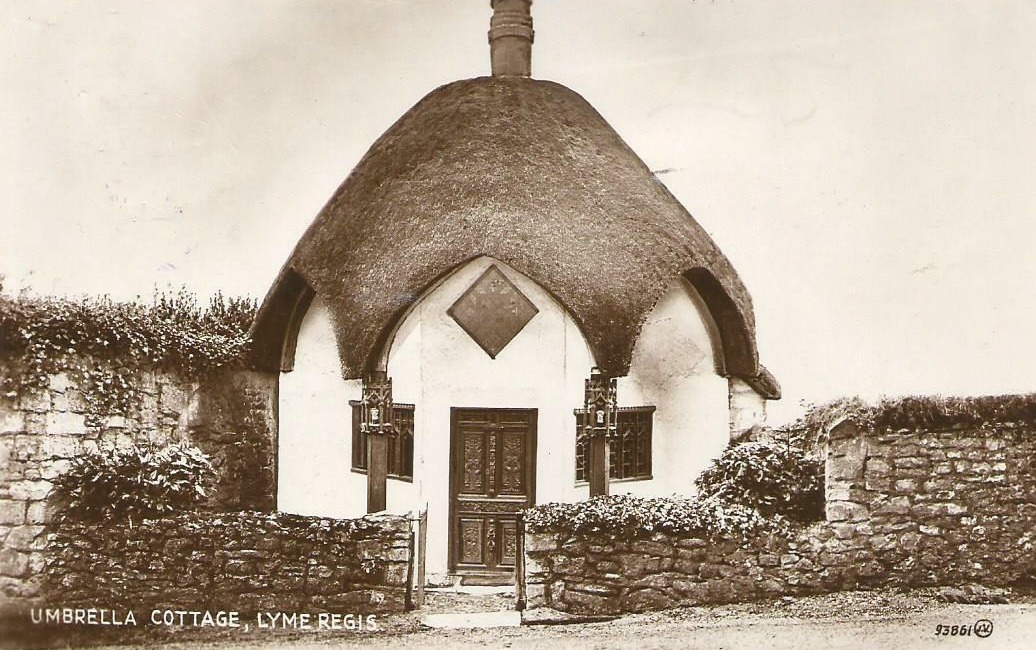 Vintage postcard featuring Umbrella Cottage, Lyme Regis