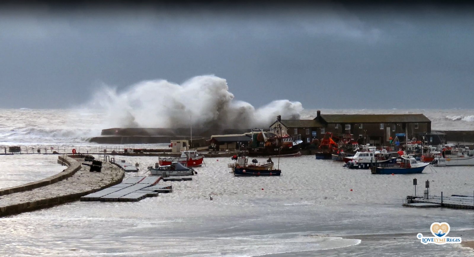 Huge waves during storm at Cobb Lyme Regis