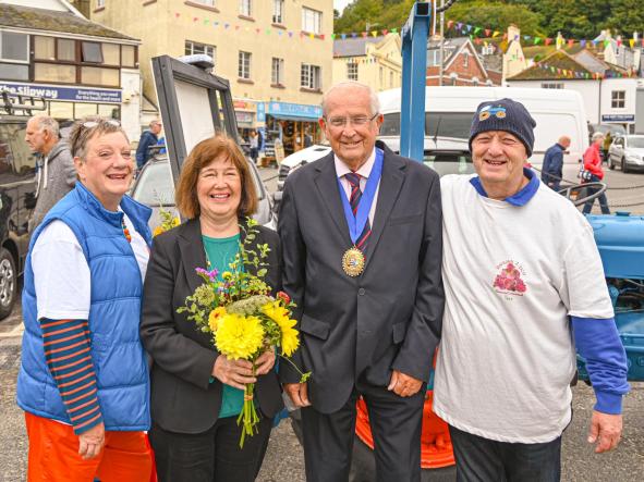 Cllr Philip Evans MBE, former Mayor of Lyme Regis with Mayoress Jackie Evans alongside Nigel and Karen Ball