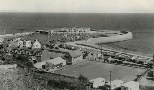 Bowling green and Cobb, Lyme Regis circa 1950s