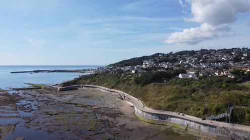 East beach sea wall Lyme Regis from above