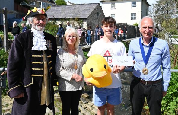 Mayor of Lyme Regis Cllr Brian Larcombe at Easter Monday Duck Race 2022