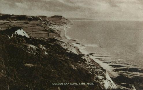 Vintage postcard of Golden Cap Cliffs, Lyme Regis circa 1943