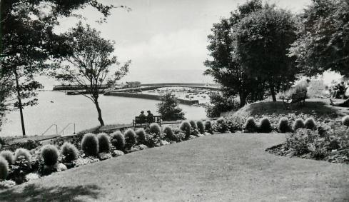 View of the Cobb from Langmoor Gardens, Lyme Regis circa 1950s