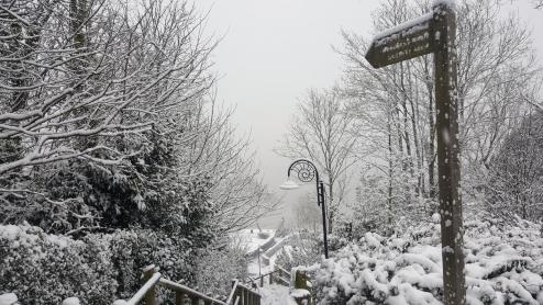 Snow, entrance to Langmoor Gardens 2018